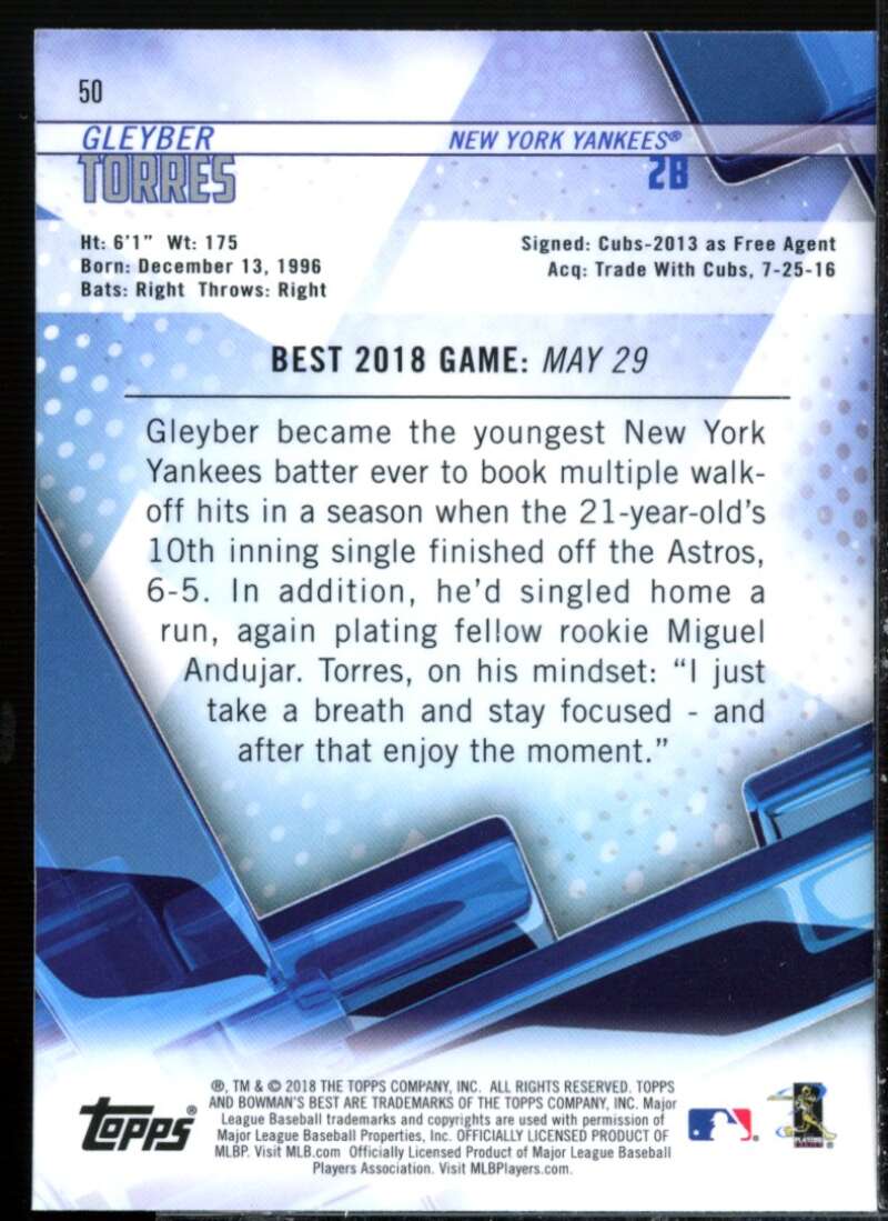 Gleyber Torres Rookie Card 2018 Bowman's Best #50  Image 2