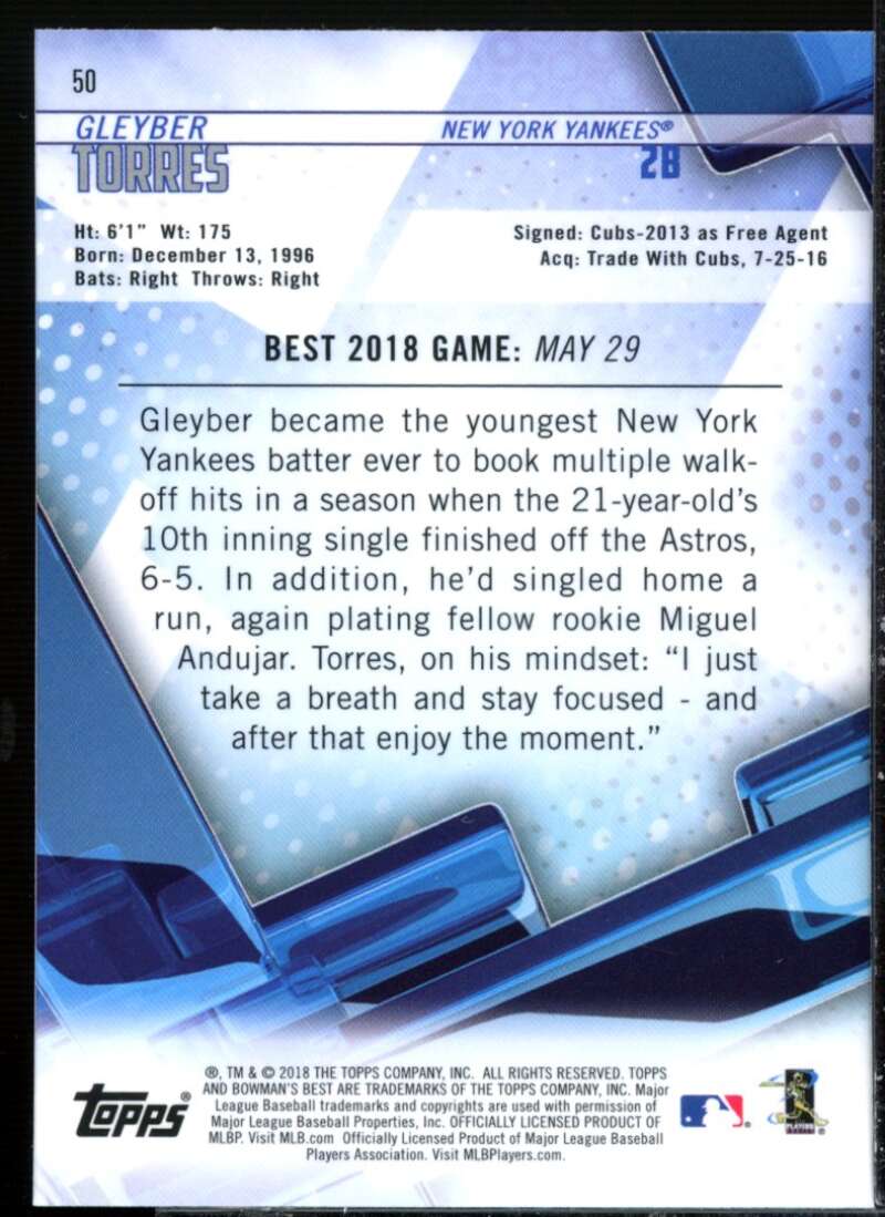 Gleyber Torres Rookie Card 2018 Bowman's Best #50  Image 2