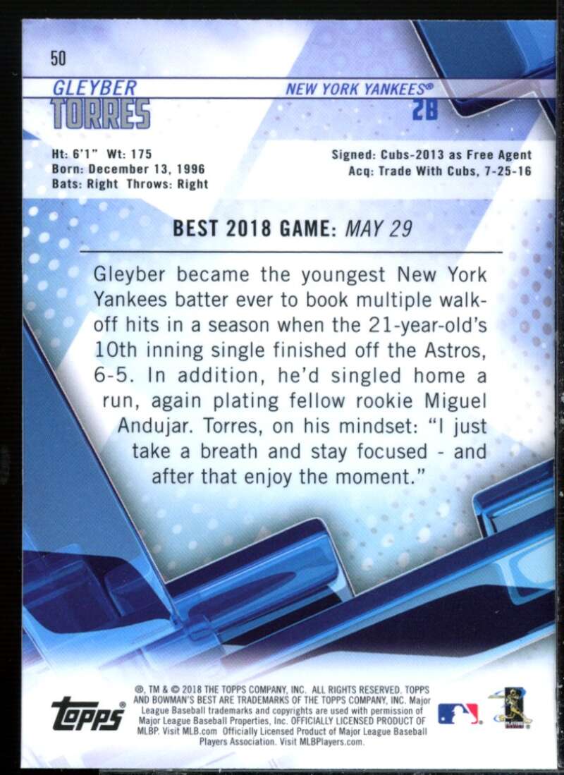 Gleyber Torres Rookie Card 2018 Bowman's Best #50  Image 2
