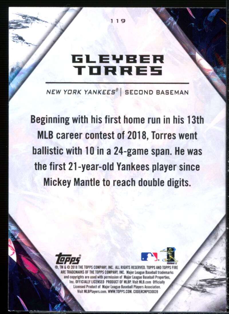 Gleyber Torres Rookie Card 2018 Topps Fire #119  Image 2