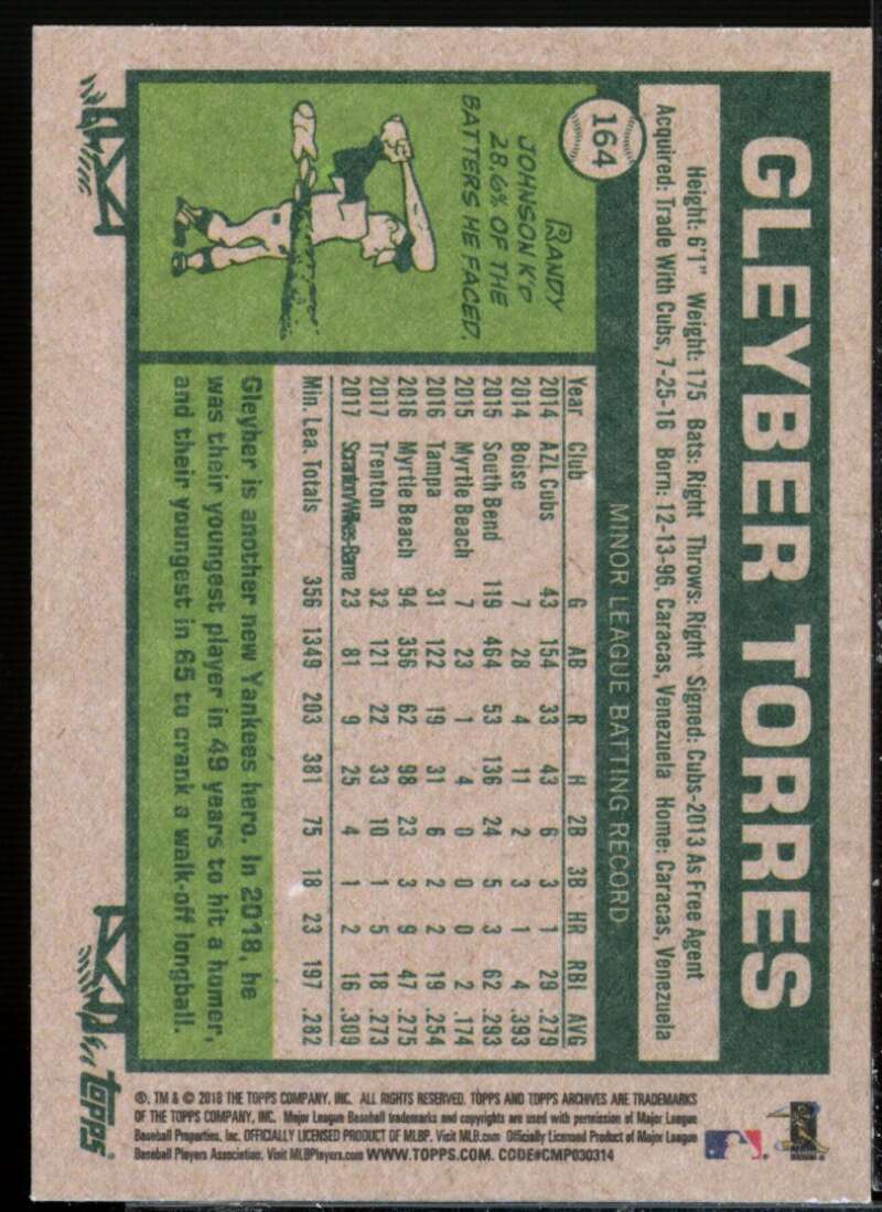 Gleyber Torres Rookie Card 2018 Topps Archives #164  Image 2