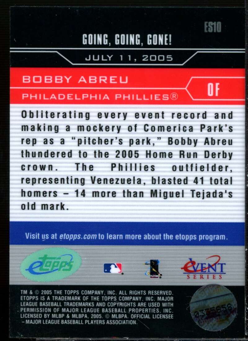 Bobby Abreu Card 2005 eTopps Season Events #10  Image 2