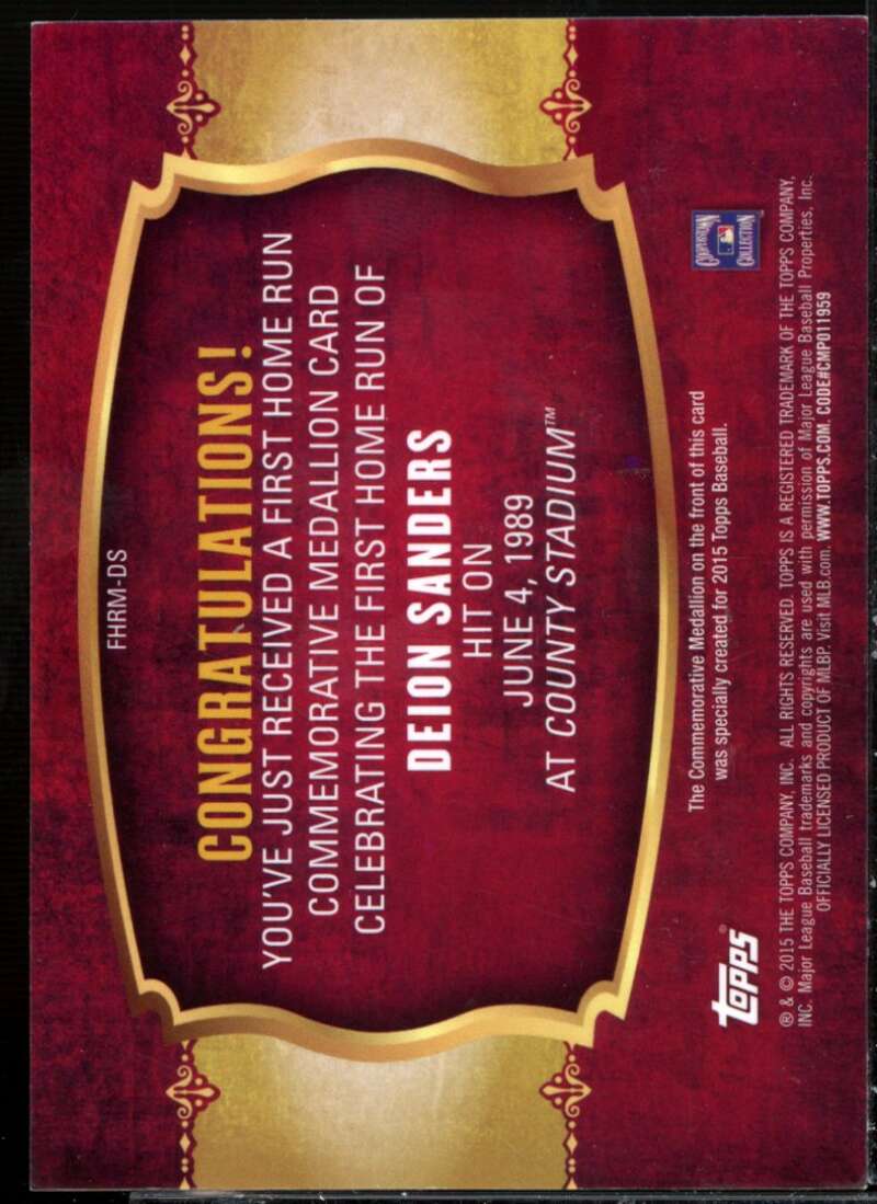 Deion Sanders Card 2015 Topps First Home Run Medallions #FHRMDS  Image 2