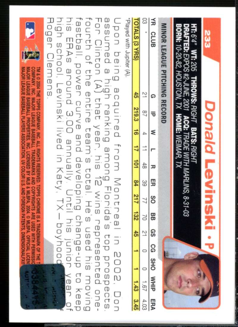 Donald Levinski FY AU Rookie Card 2004 Topps Chrome #233  Image 2