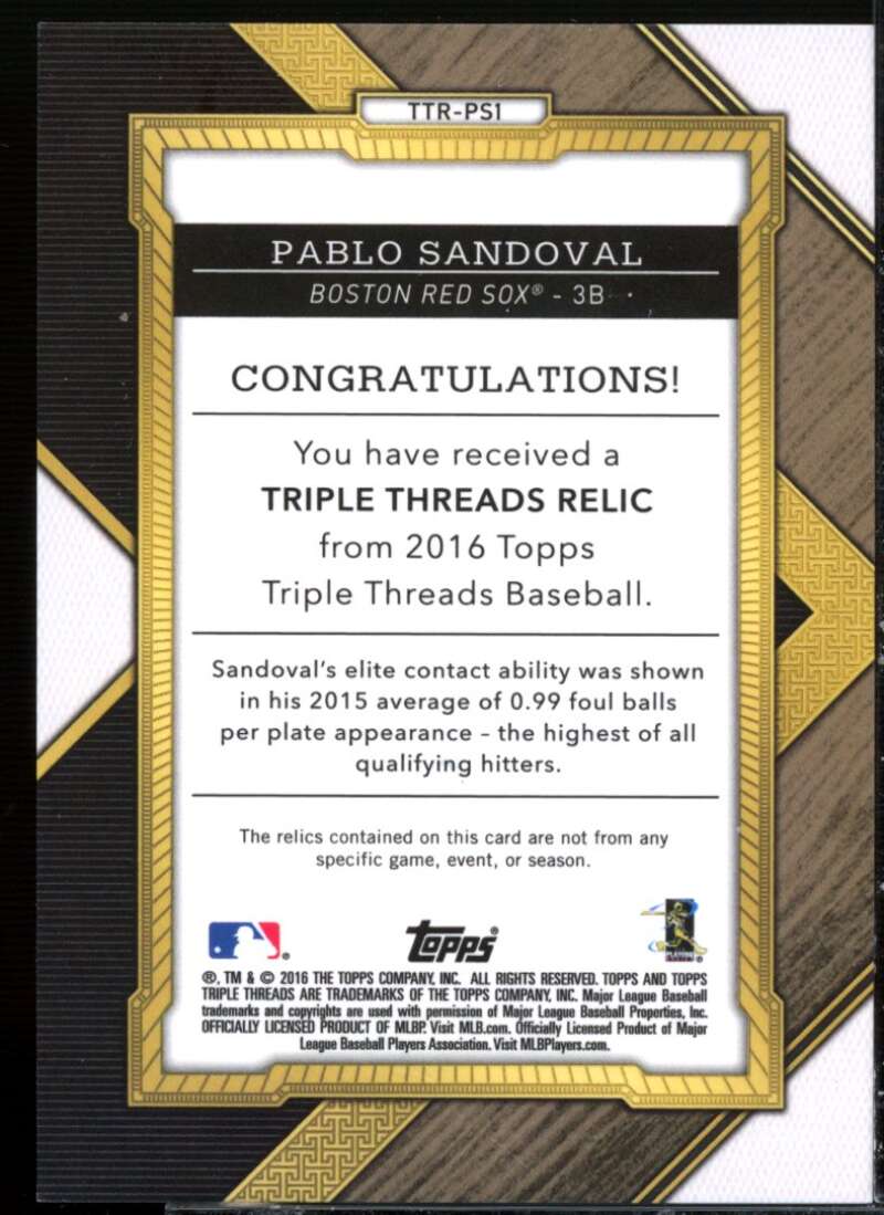 Pablo Sandoval Card 2016 Topps Triple Threads Relics #TTRPS1  Image 2