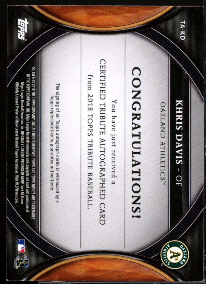 Khris Davis Card 2018 Topps Tribute Autographs #TAKD  Image 2