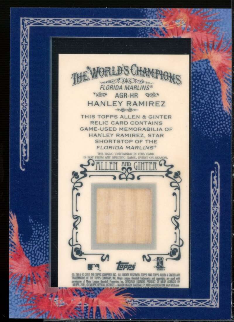 Hanley Ramirez Bat Card 2011 Topps Allen and Ginter Relics #HR1  Image 2