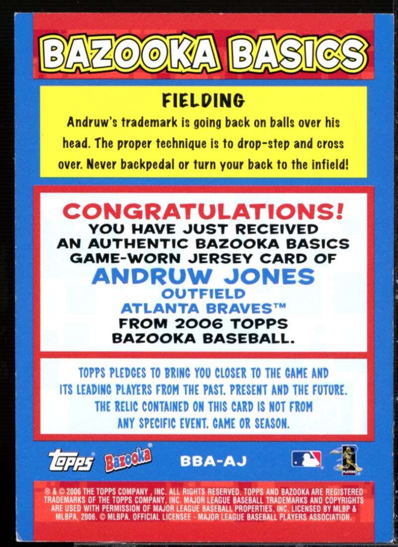 Andruw Jones Jsy B Card 2006 Bazooka Basics Relics #AJ  Image 2