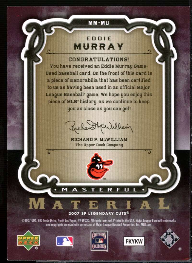 Eddie Murray Card 2007 SP Legendary Cuts Masterful Materials #MU  Image 2