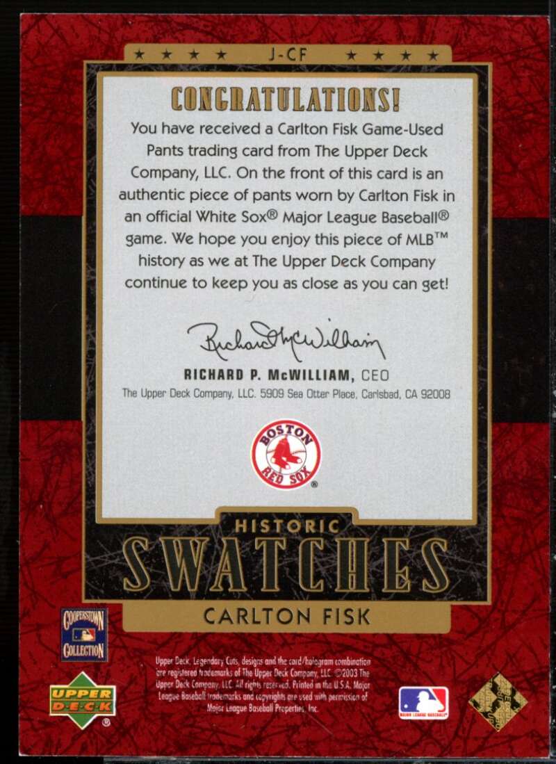 Carlton Fisk Pants Card 2003 SP Legendary Cuts Historic Swatches #CF  Image 2