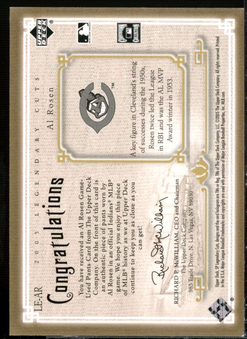 Al Rosen Pants Card 2005 SP Legendary Cuts Legendary Lineage Material #AR  Image 2