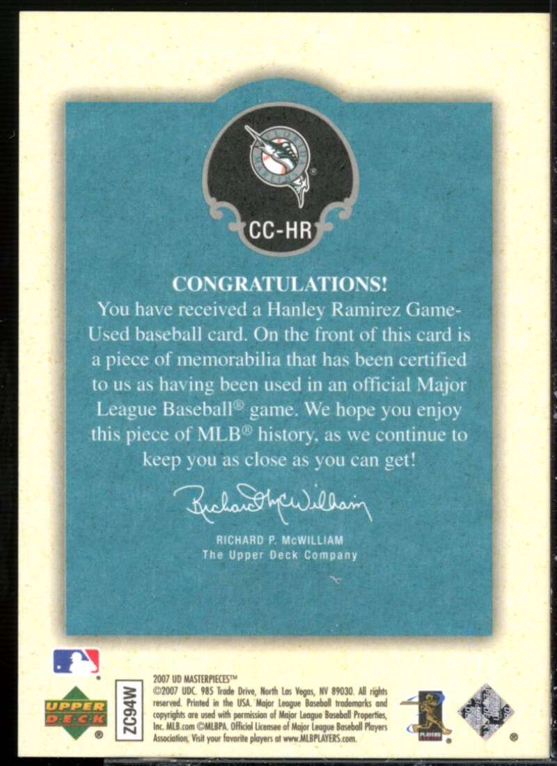 Hanley Ramirez Card 2007 UD Masterpieces Captured on Canvas #HR  Image 2