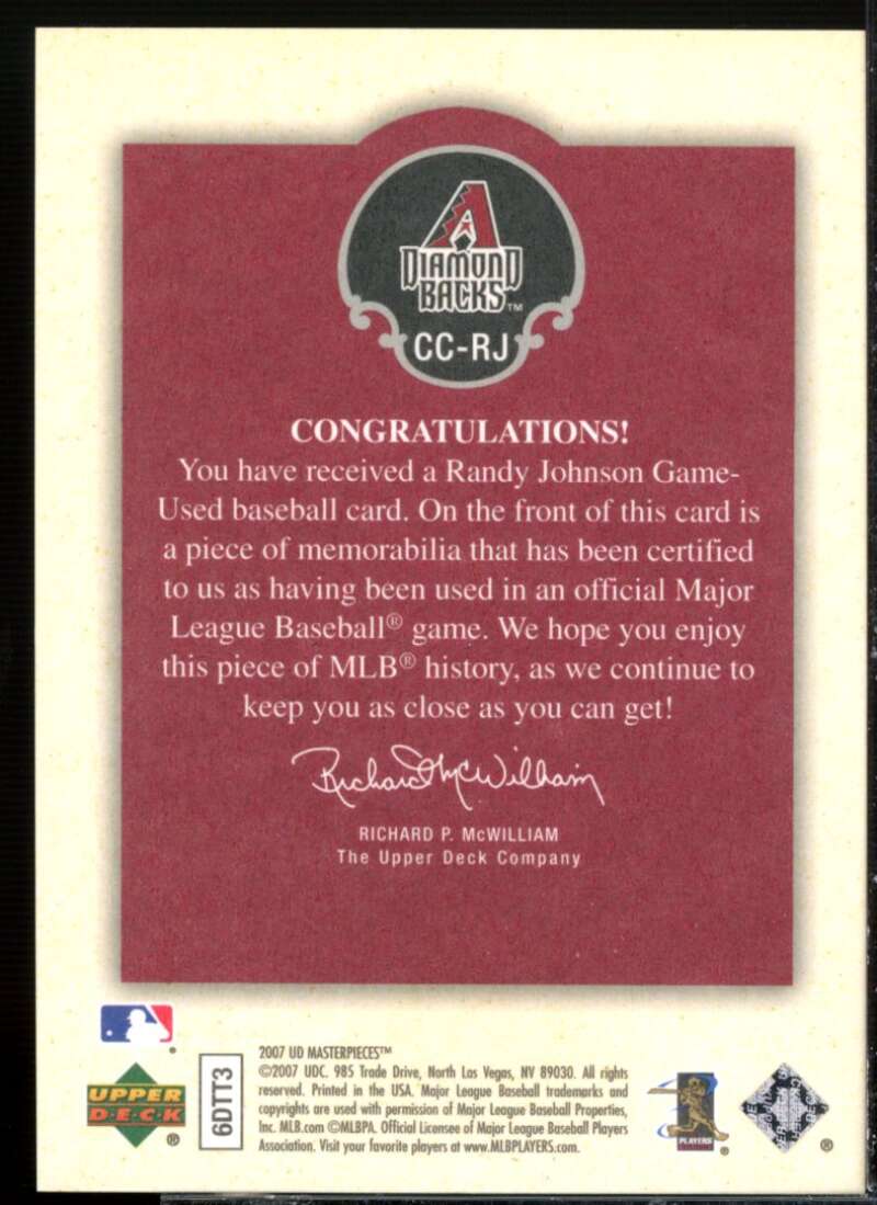 Randy Johnson Card 2007 UD Masterpieces Captured on Canvas #RJ  Image 2