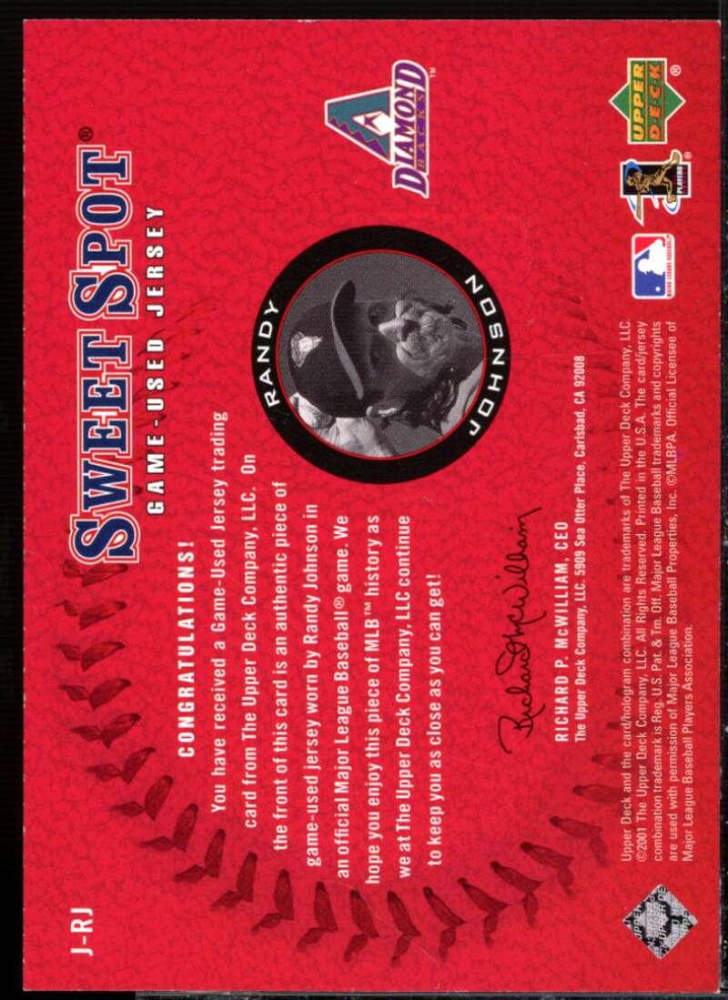 Randy Johnson Card 2001 Sweet Spot Game Jersey #JRJ  Image 2