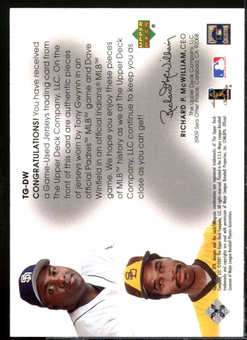 Tony Gwynn/Dave Winfield Card 2001 SPx Winning Materials Update Duos #TGDW  Image 2