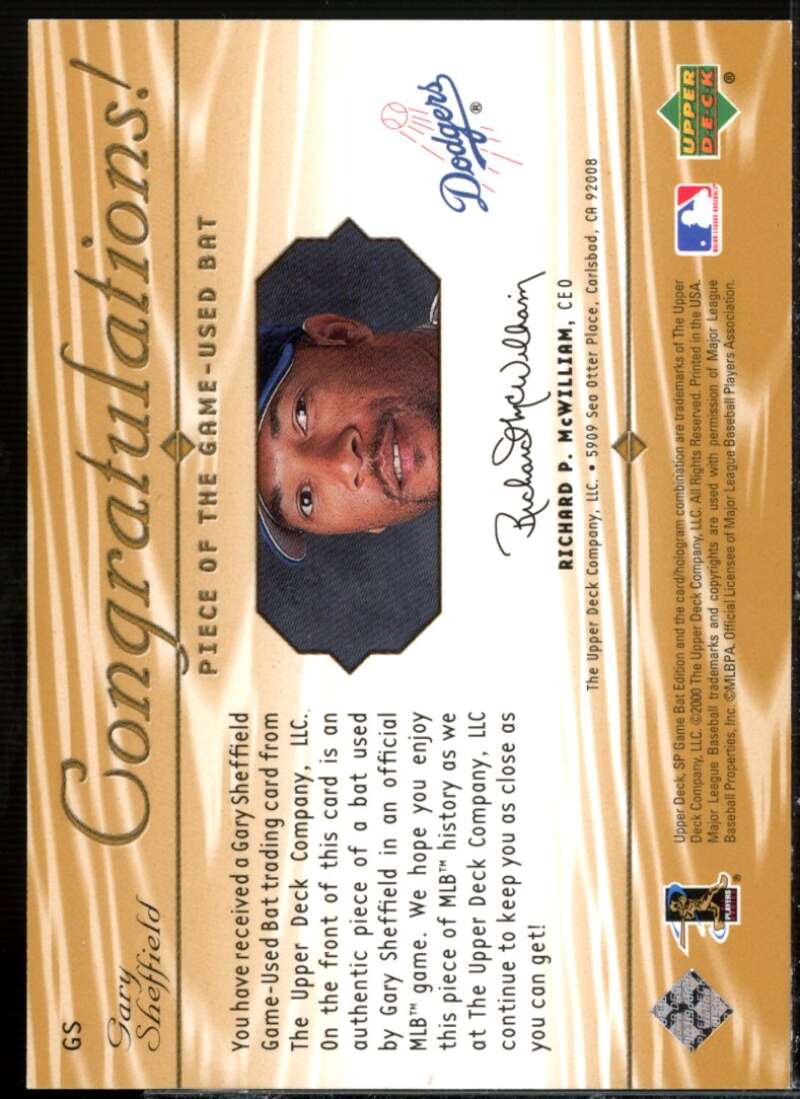 Gary Sheffield Card 2001 SP Game Bat Edition Piece of the Game #GS  Image 2