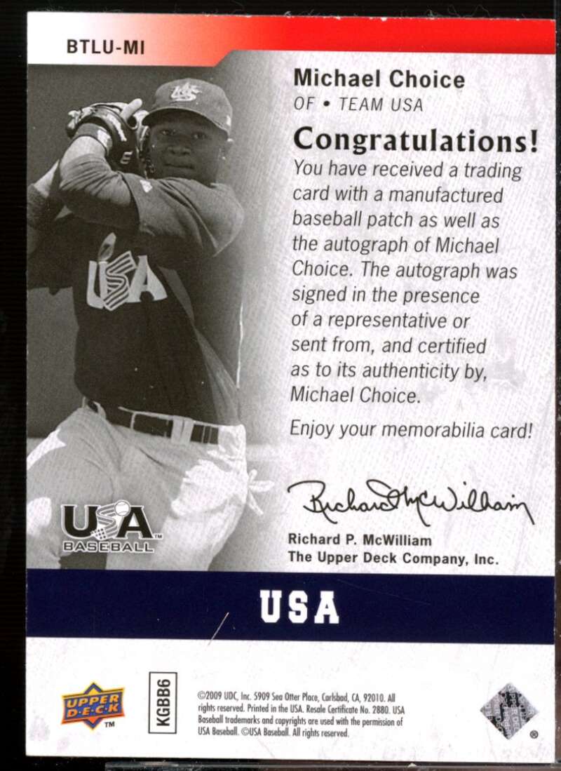Michael Choice 2009 Upper Deck Signature Stars USA By the Letter Autographs #MI  Image 2