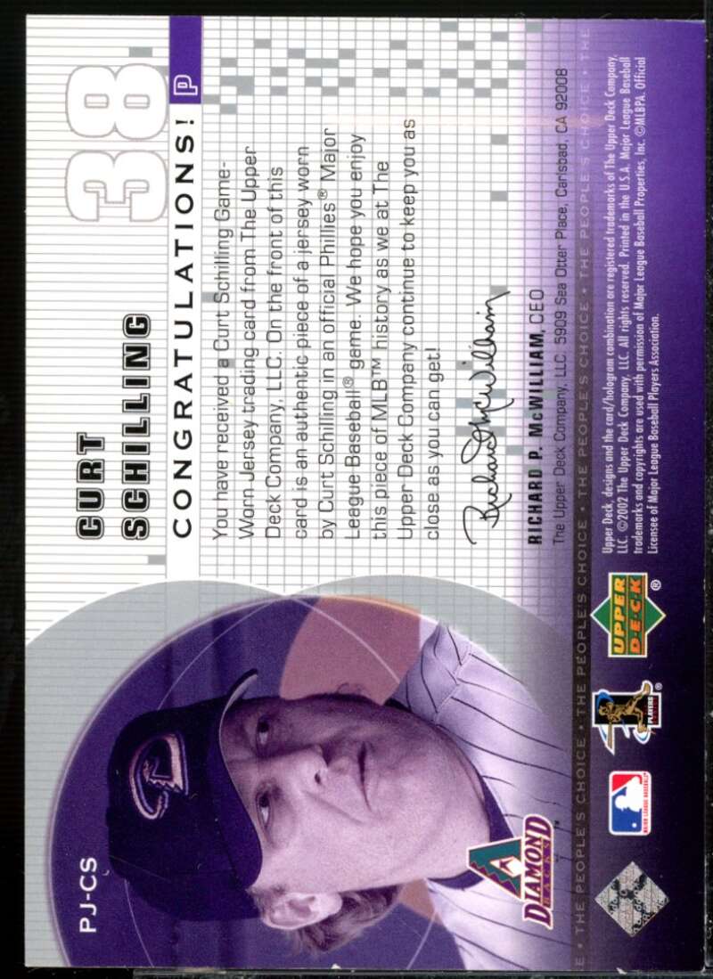 Curt Schilling Card 2002 Upper Deck Peoples Choice Game Jersey #PJCS  Image 2