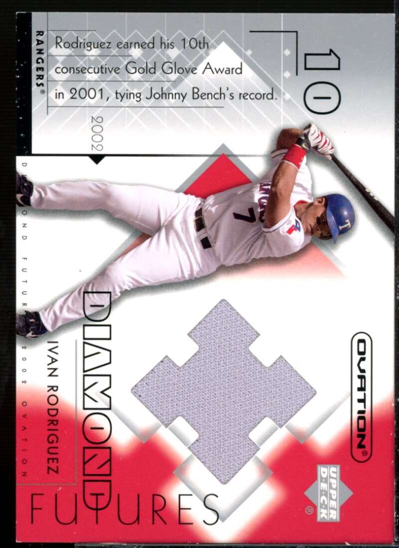 Ivan Rodriguez Card 2002 Upper Deck Ovation Diamond Futures Jerseys #DFIR  Image 1
