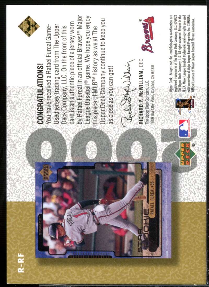 Rafael Furcal Card 2002 UD Authentics Reverse Negative Jerseys Gold #RRF  Image 2