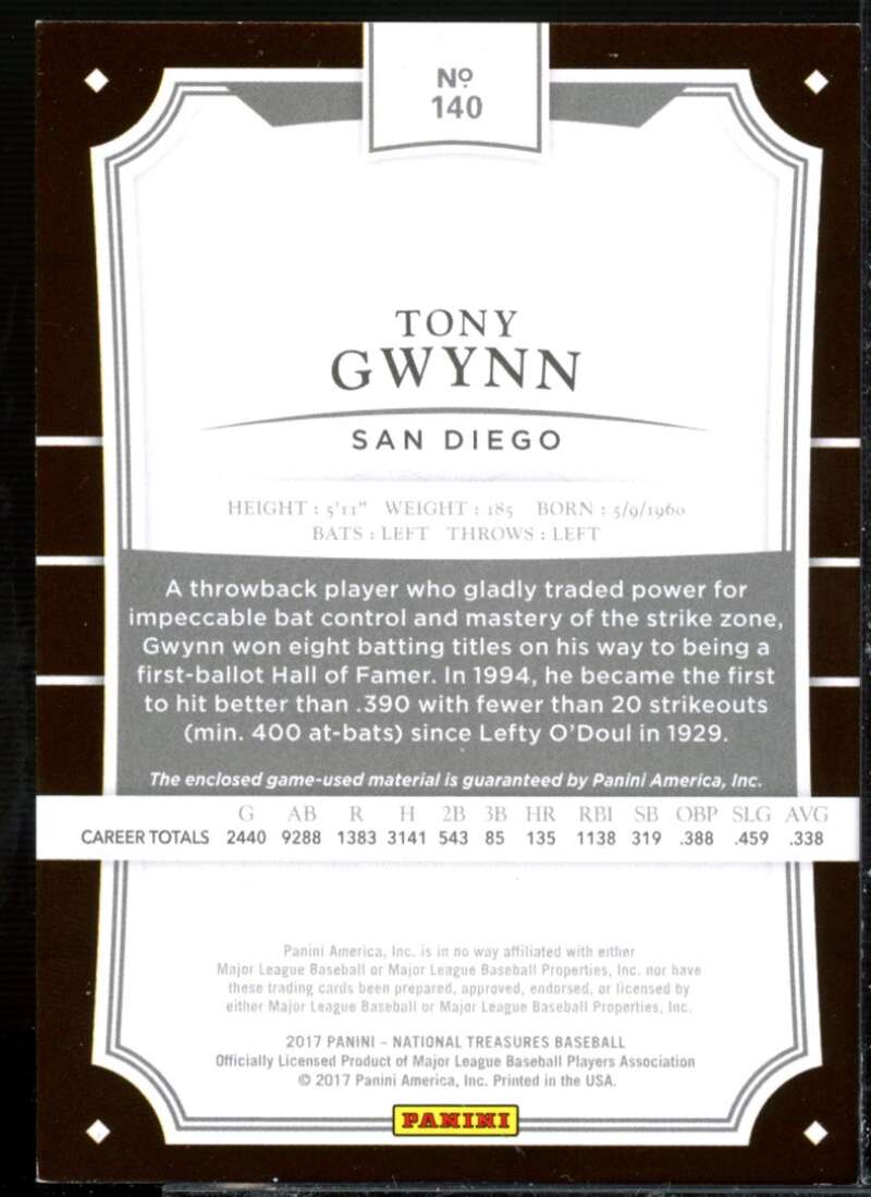 Tony Gwynn Card 2017 Panini National Treasures Gold #140A  Image 2