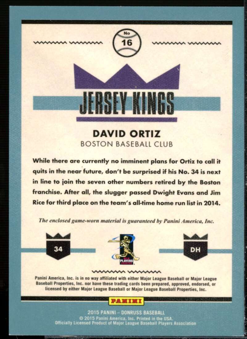 David Ortiz Card 2015 Donruss Jersey Kings #16  Image 2