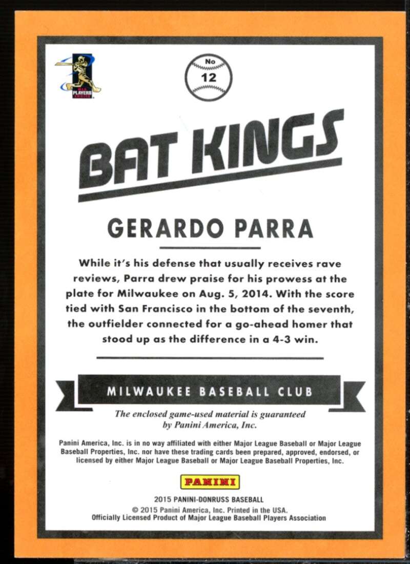 Gerardo Parra Card 2015 Donruss Bat Kings Studio Series #12  Image 2