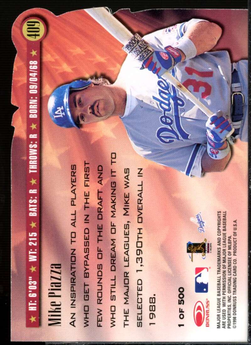Mike Piazza SG Card 1998 Donruss Gold Press Proofs #409  Image 2