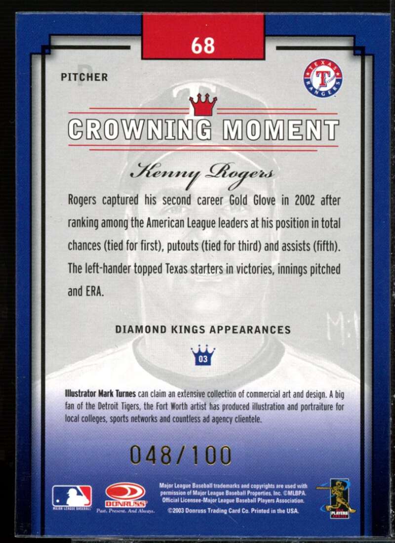 Kenny Rogers Card 2003 Diamond Kings Gold Foil #68  Image 2