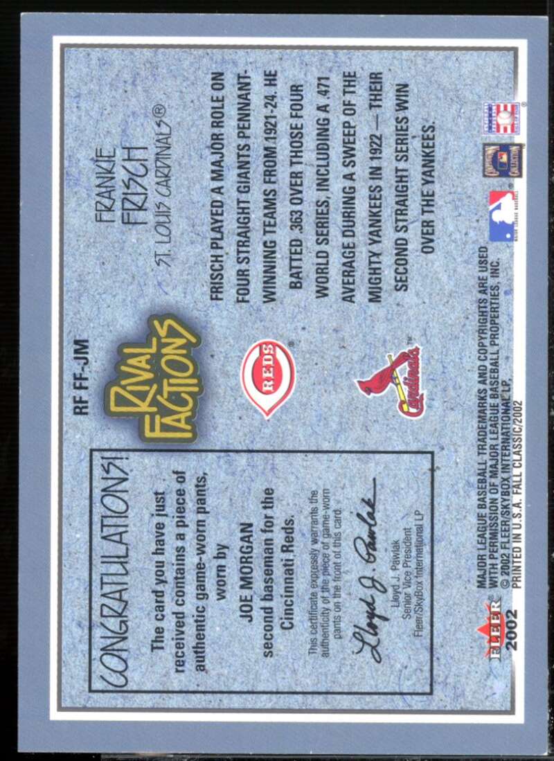 Fra Frisch Pants-Morgan 2002 Fleer Fall Classics Rival Factions Game Used #17  Image 2