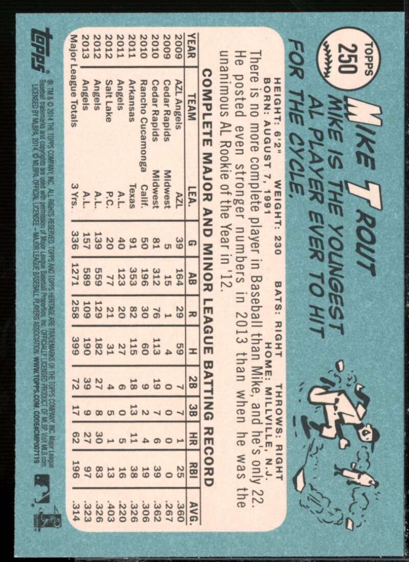 Mike Trout Card 2014 Topps Heritage #250A  Image 2