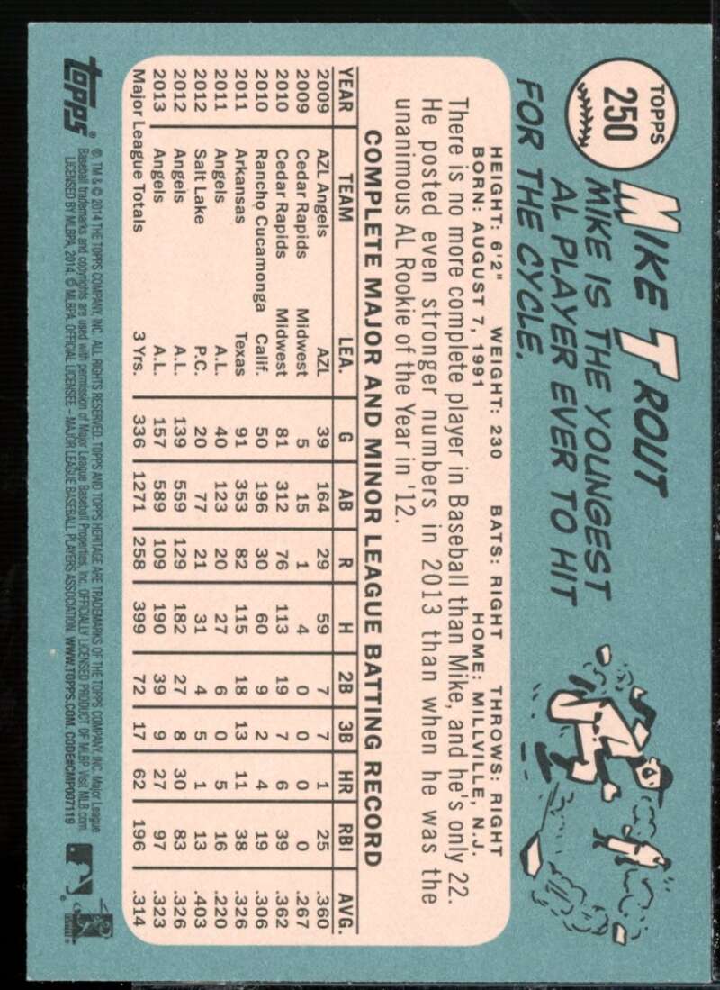 Mike Trout Card 2014 Topps Heritage #250A  Image 2