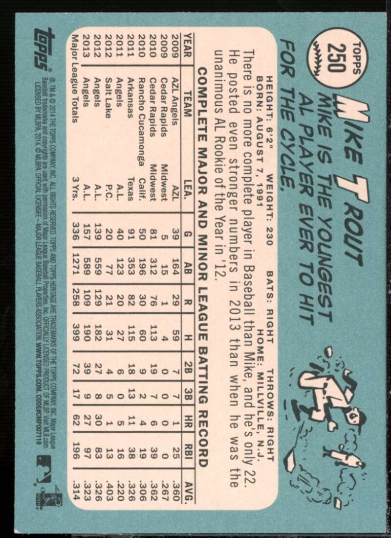 Mike Trout Card 2014 Topps Heritage #250A  Image 2