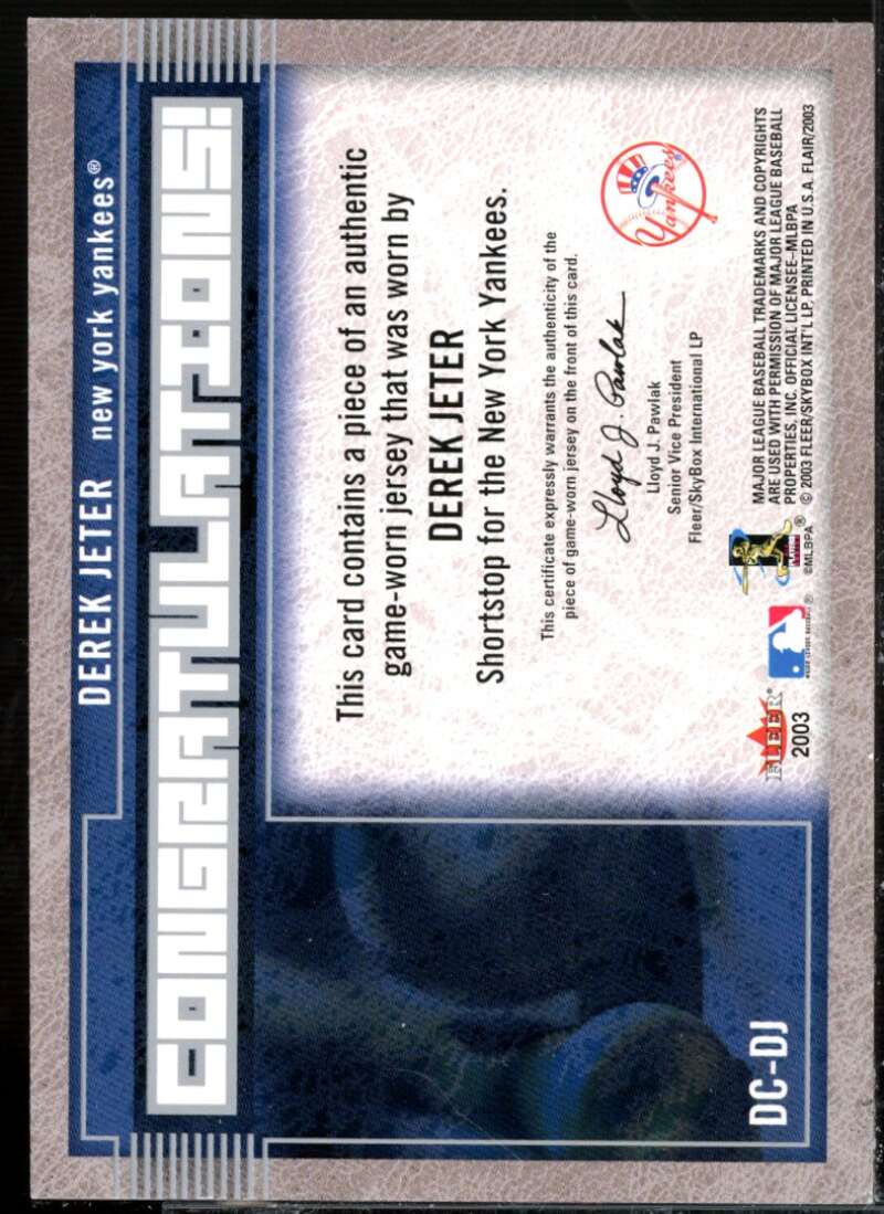 Derek Jeter Card 2003 Flair Diamond Cuts Jersey #DJ  Image 2