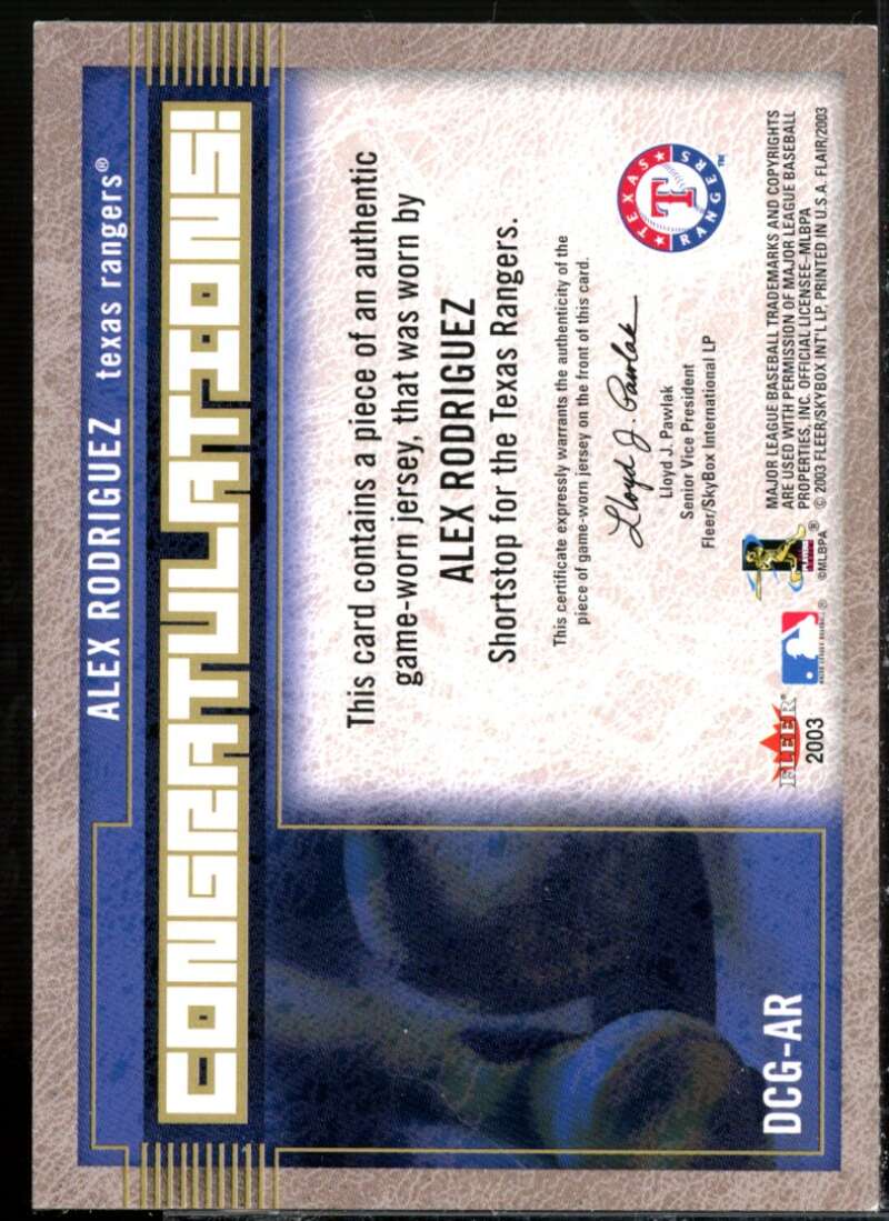 Alex Rodriguez Card 2003 Flair Diamond Cuts Jersey Gold #AR  Image 2