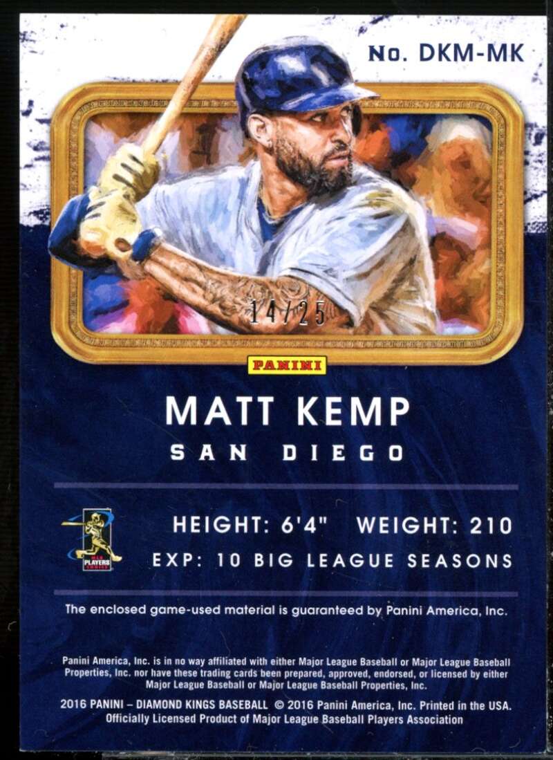 Matt Kemp Card 2016 Diamond Kings DK Materials Silver #52  Image 2