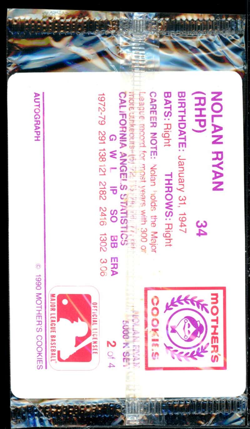 HOF Card 1990 Mother's Cookies Nolan Ryan 5000 K's Cookies Nolan Ryan #2  Image 2