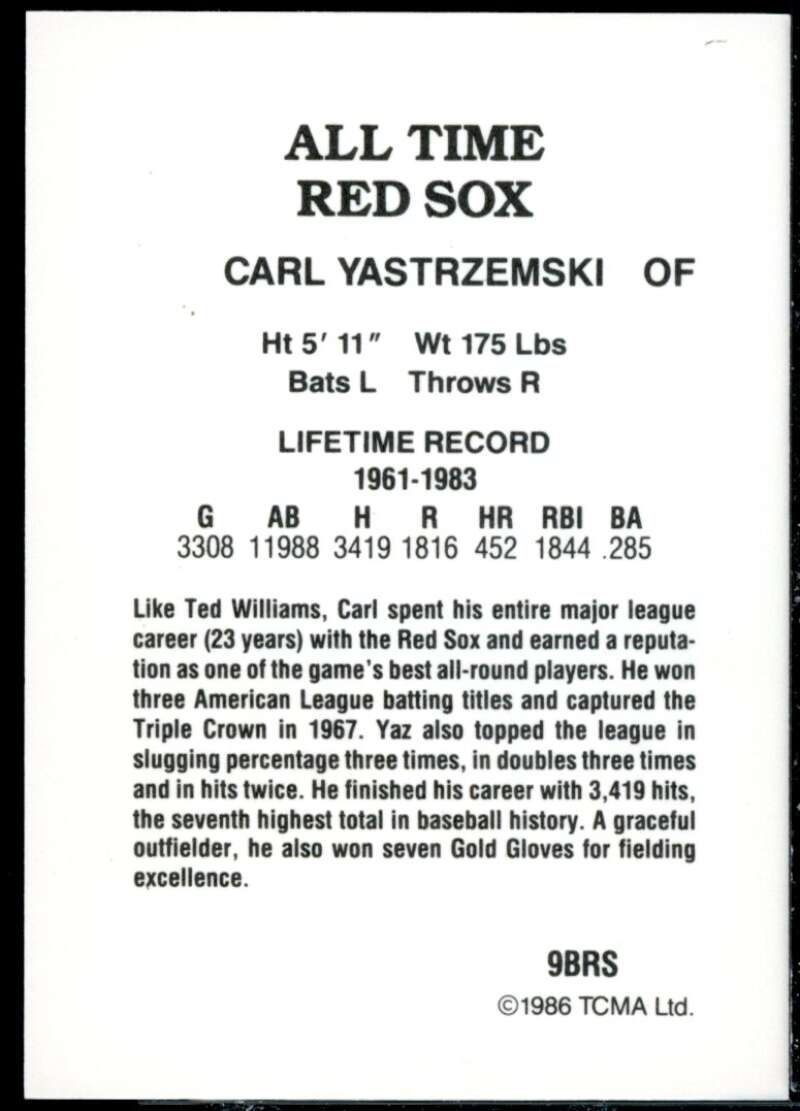 Carl Yastrzemski Card 1986 Red Sox Greats TCMA #9  Image 2