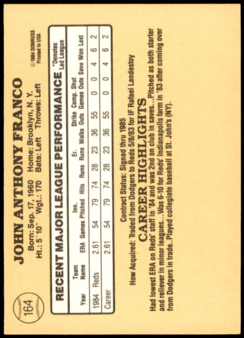 John Franco Rookie Card 1985 Donruss #164  Image 2
