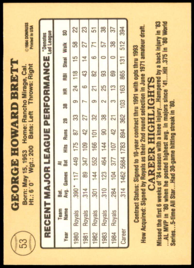 George Brett Card 1985 Donruss #53  Image 2