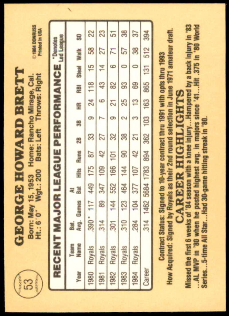 George Brett Card 1985 Donruss #53  Image 2