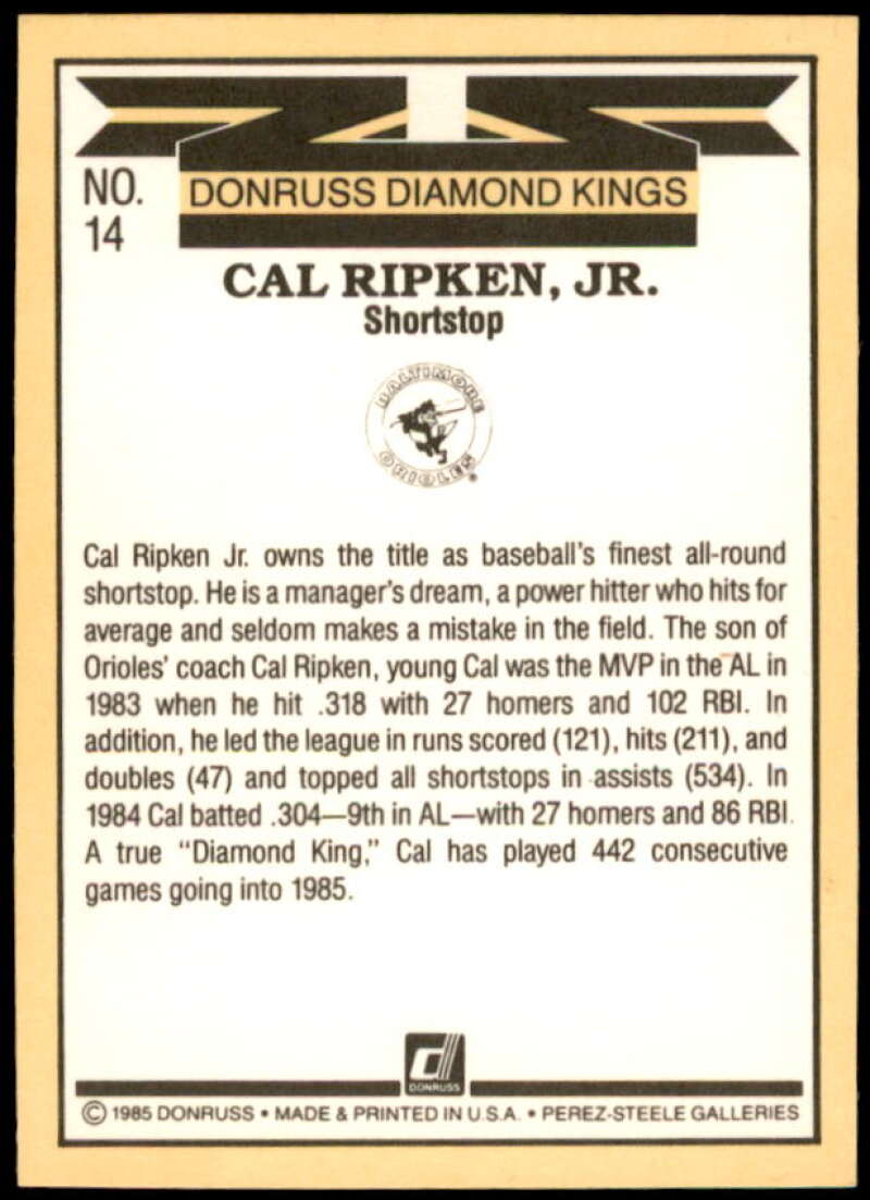Cal Ripken DK Card 1985 Donruss #14  Image 2