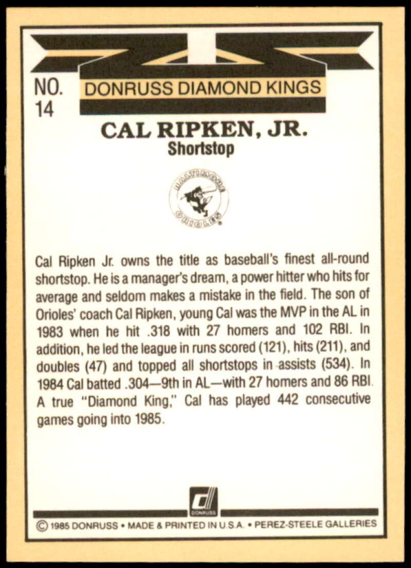 Cal Ripken DK Card 1985 Donruss #14  Image 2