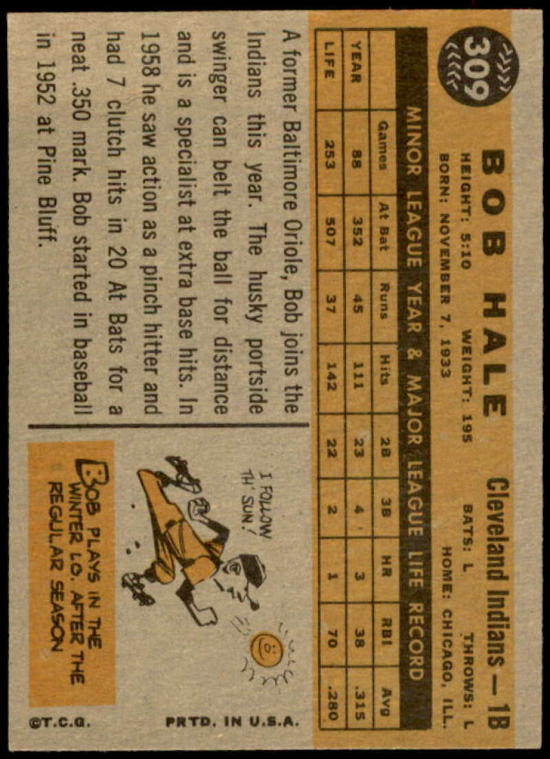 Bob Hale Card 1960 Topps #309  Image 2