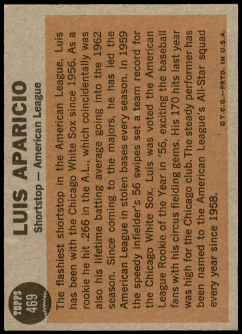 Luis Aparicio AS Card 1962 Topps #469  Image 2