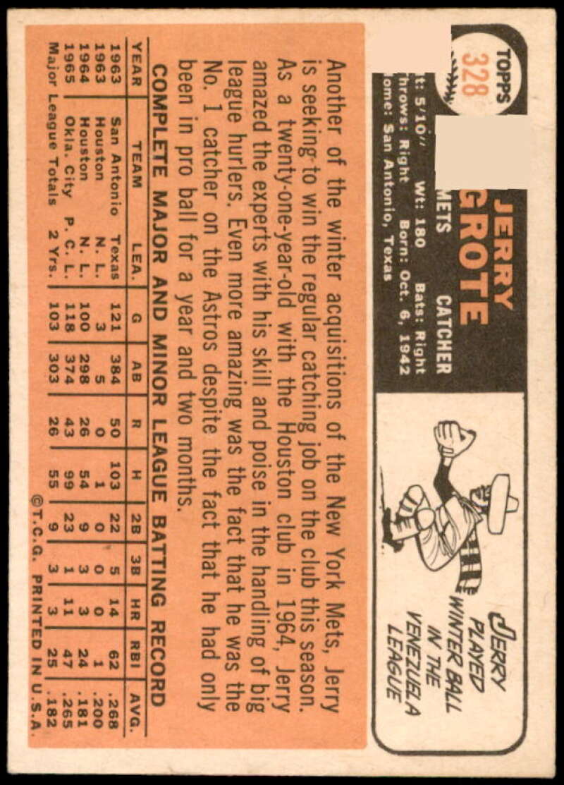 Jerry Grote Card 1966 Topps #328  Image 2