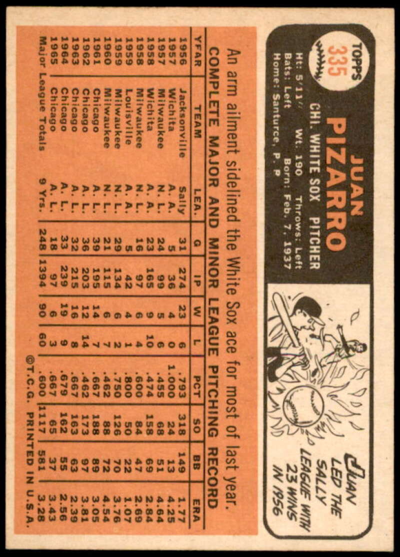 Juan Pizarro Card 1966 Topps #335  Image 2