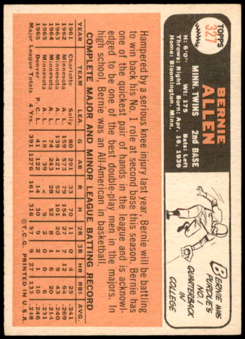 Bernie Allen Card 1966 Topps #327  Image 2
