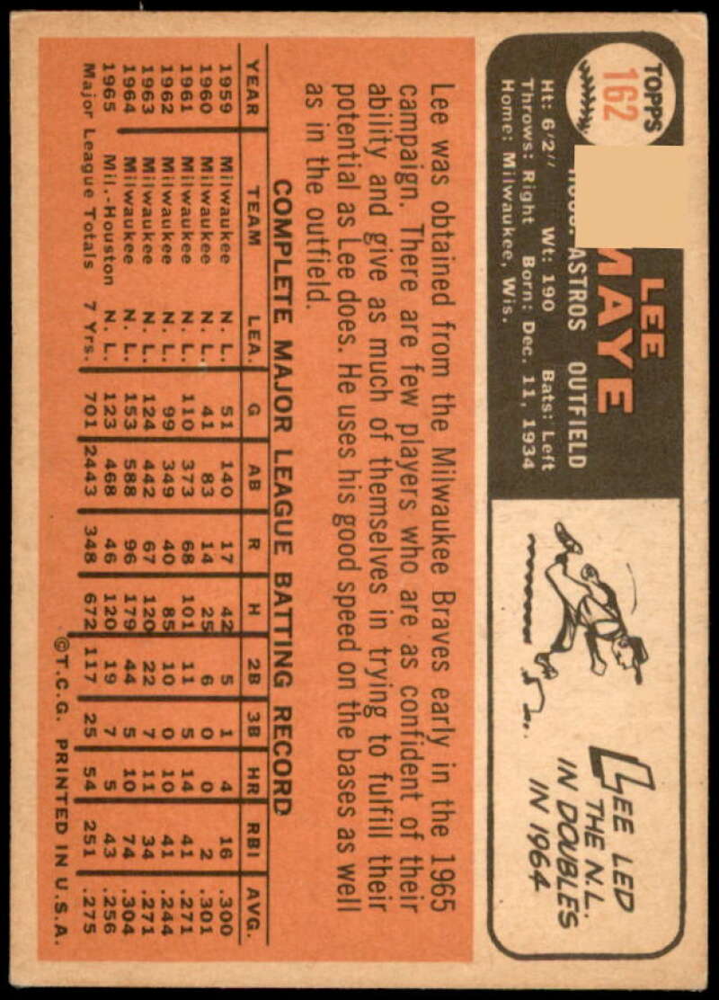 Lee Maye Card 1966 Topps #162  Image 2