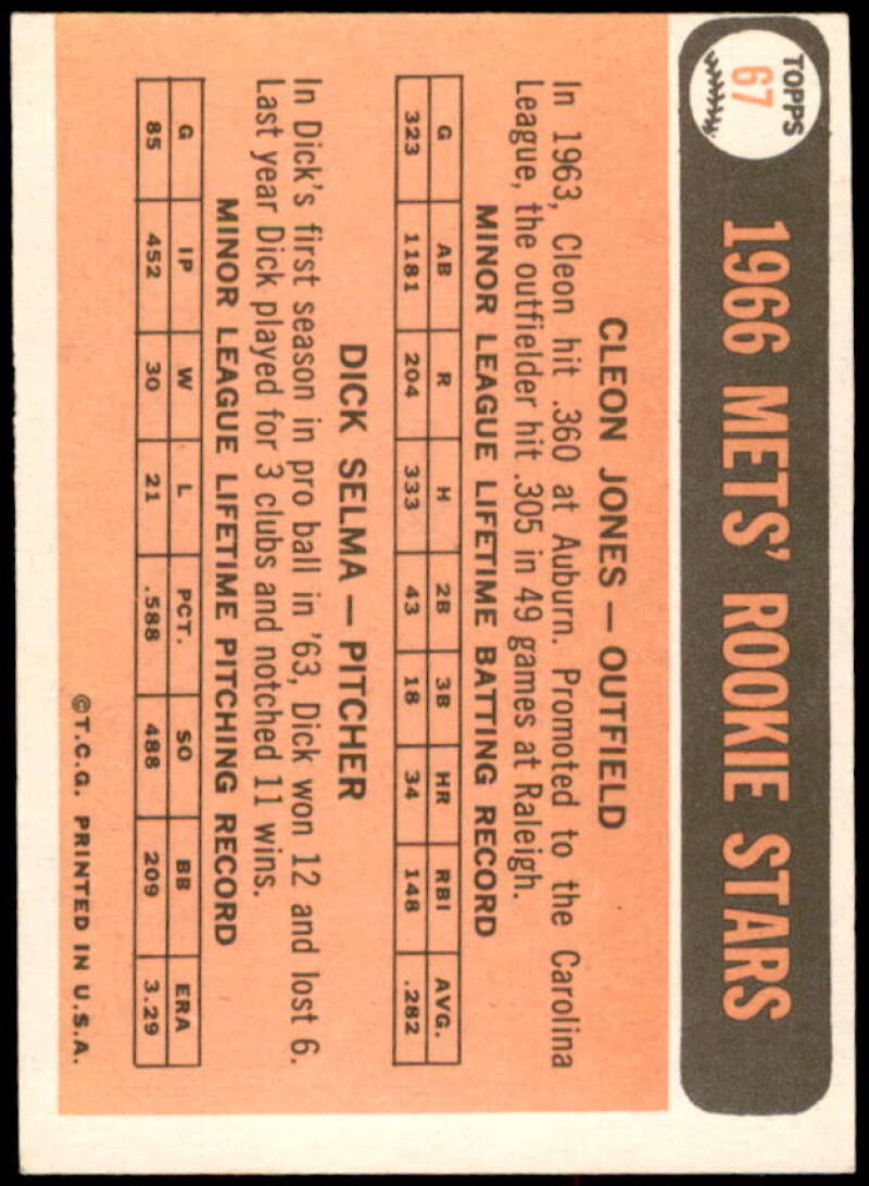 Rookie Stars/Cleon Jones/Dick Selma Rookie Card 1966 Topps #67  Image 2